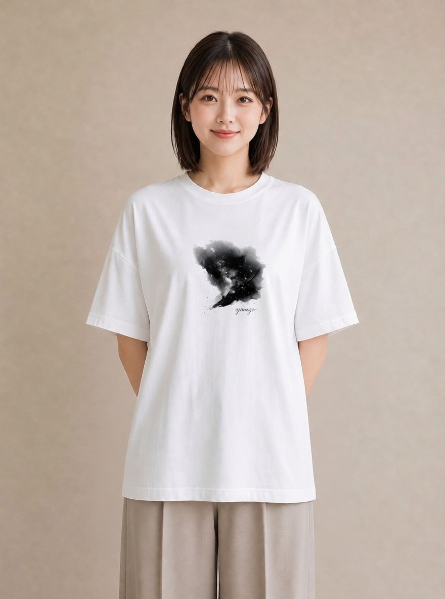 Tシャツ レディース 山羊座 星空 宇宙 イラスト ガーリー 旅行用 海 白T