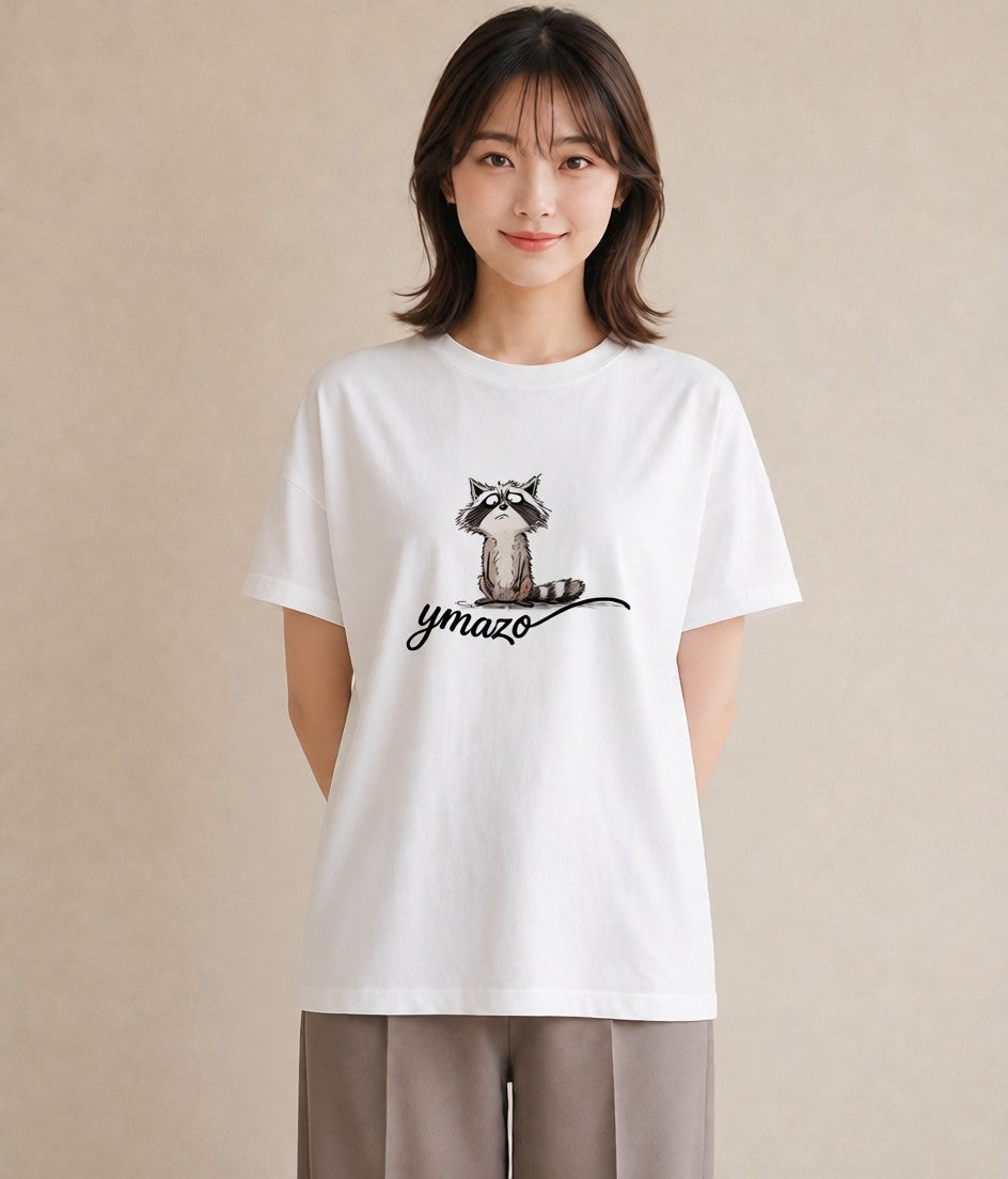 デザインTシャツ レディース たぬき 動物 アニマル イラスト シック デイリーウェア 休日 白T