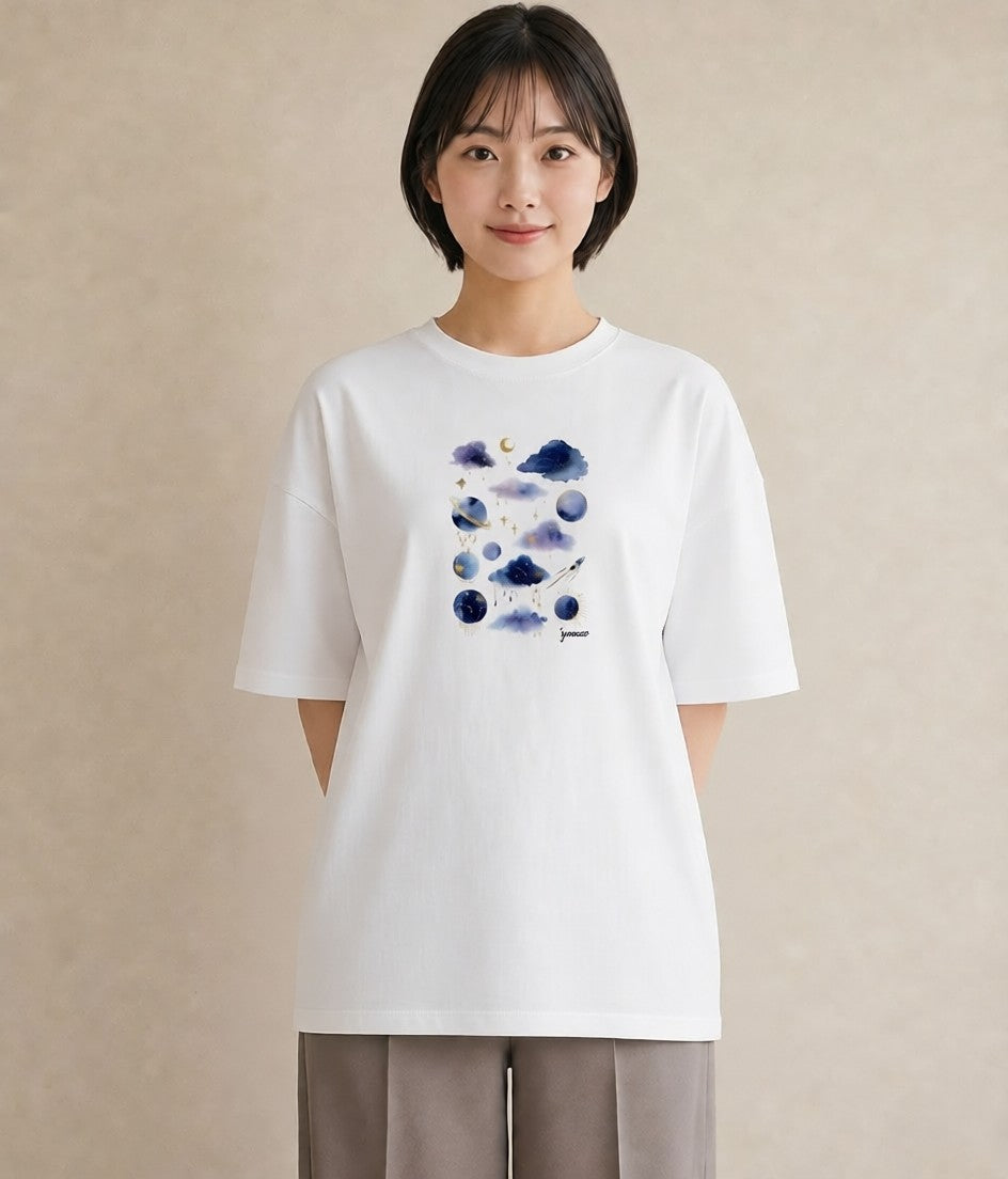 プリントTシャツ レディース 双子座 星空 宇宙 イラスト ボタニカル 敬老の日 ホワイトデー 白T