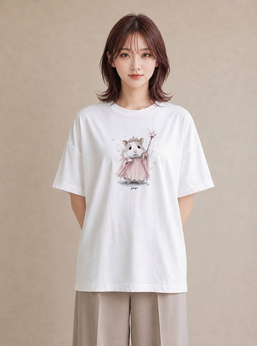 半袖Tシャツ レディース ハムスター ペット 動物 イラスト カジュアル 姉妹 送別ギフト 白T