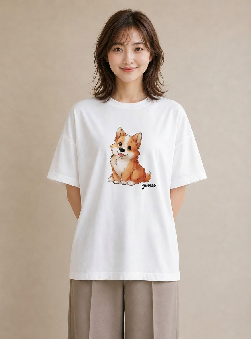 Tシャツ レディース ウェルシュコーギー コーギー 犬 いぬ イラスト シンプル デイリーウェア 休日 白T