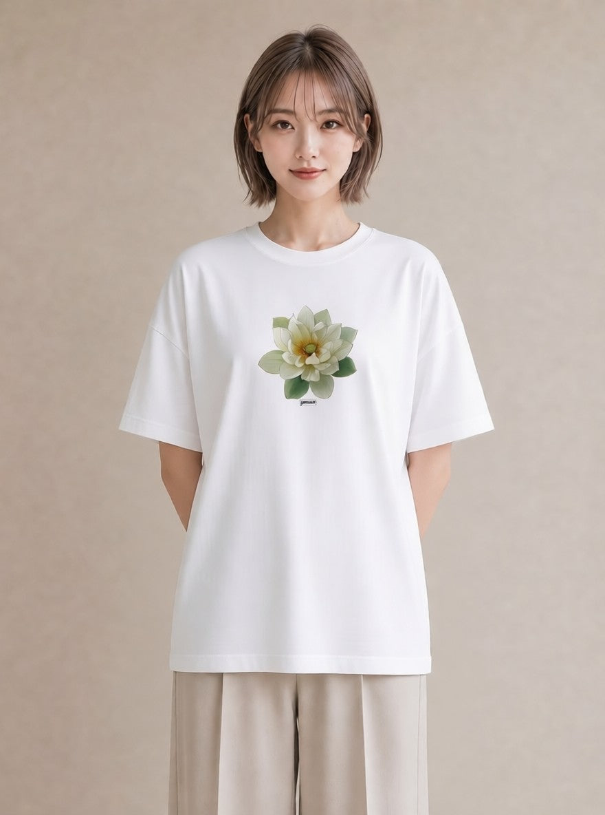 グラフィックTシャツ レディース 蓮 花 花柄 イラスト ゆるコーデ デート 帰省 白T