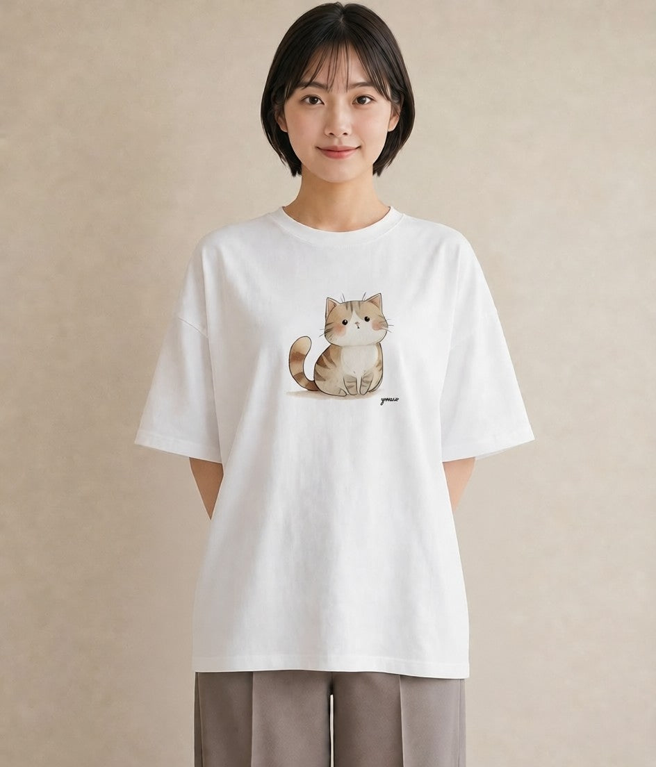 プリントTシャツ レディース スコティッシュフォールド 猫 ねこ イラスト ボタニカル 春コーデ 姉妹 白T