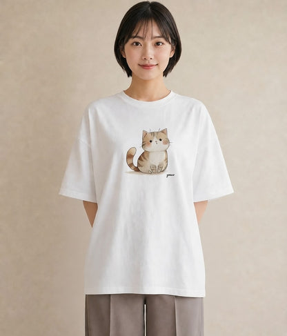 プリントTシャツ レディース スコティッシュフォールド 猫 ねこ イラスト ボタニカル 春コーデ 姉妹 白T