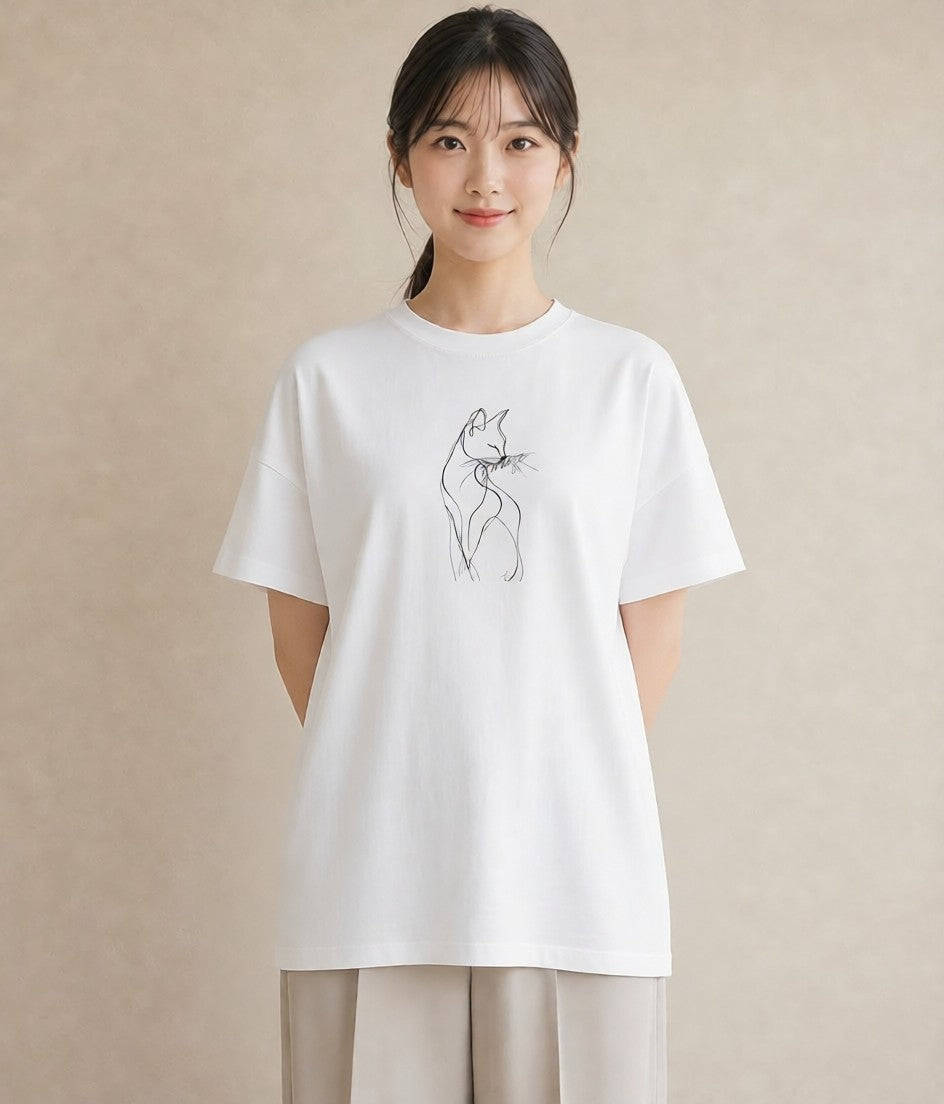 プリントTシャツ レディース 猫 ねこ ネコ イラスト 上品 社会人 女性 白T