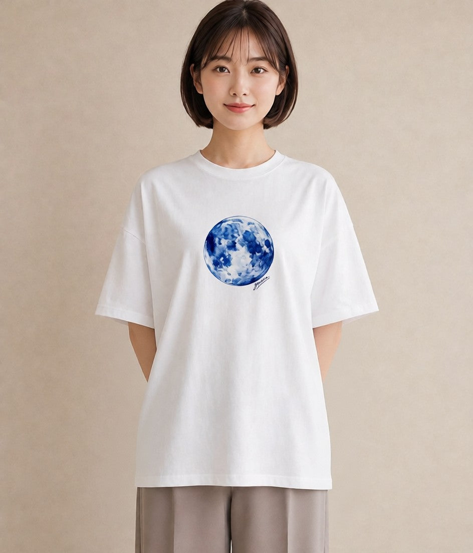 半袖Tシャツ レディース 三日月 星空 宇宙 イラスト カフェコーデ 旅行 母娘コーデ 白T