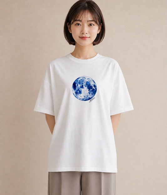 半袖Tシャツ レディース 三日月 星空 宇宙 イラスト カフェコーデ 旅行 母娘コーデ 白T
