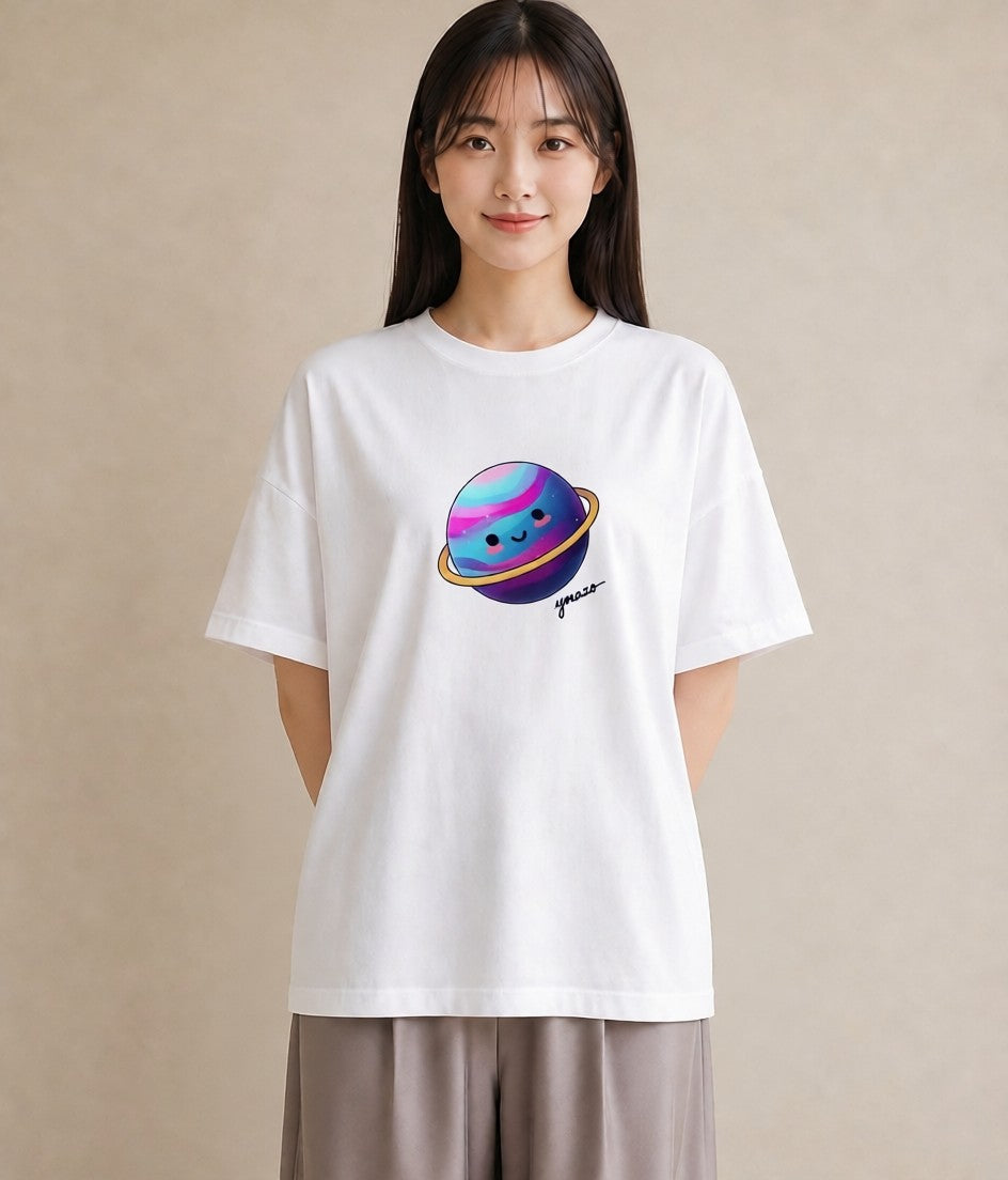 Tシャツ レディース 惑星 星空 宇宙 イラスト ミニマル 通勤 在宅 白T