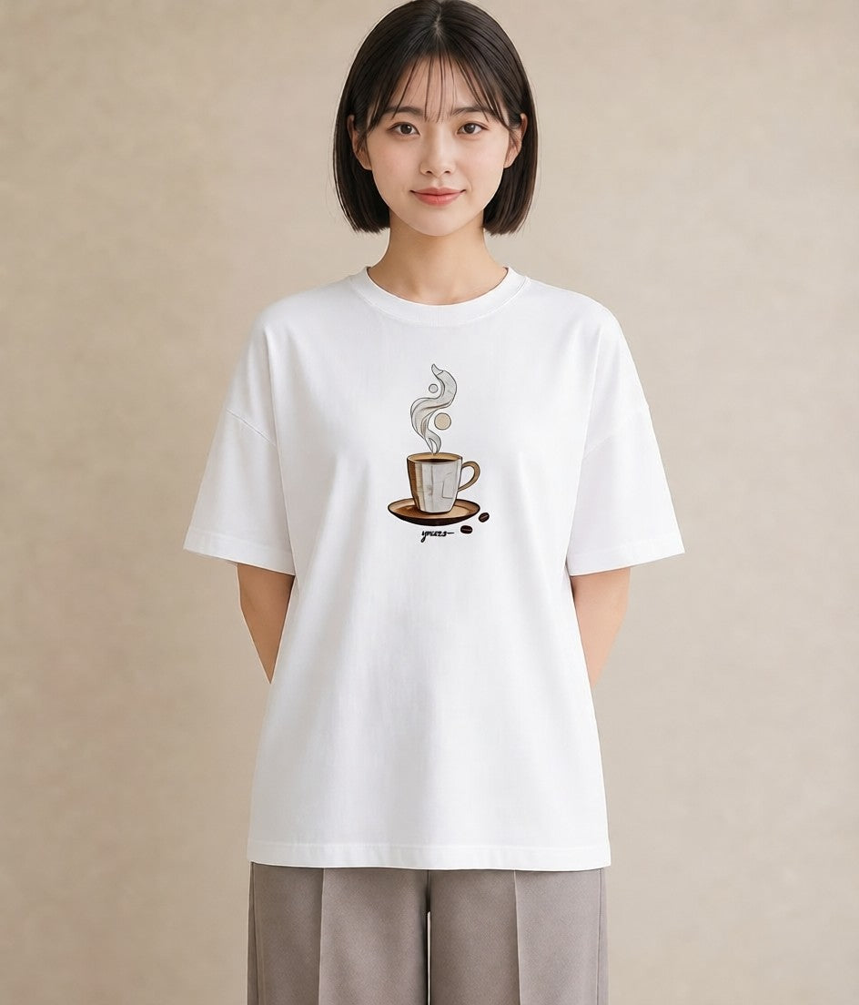 半袖Tシャツ レディース カフェラテ 食べ物 フード イラスト フェミニン ホワイトデー 春服 白T