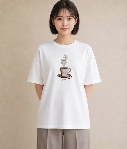半袖Tシャツ レディース カフェラテ 食べ物 フード イラスト フェミニン ホワイトデー 春服 白T