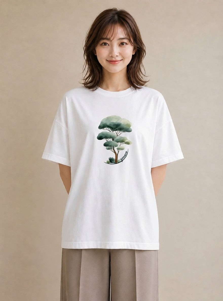 半袖Tシャツ レディース 森 植物 ボタニカル イラスト ニュアンス 春服 ミセス 白T