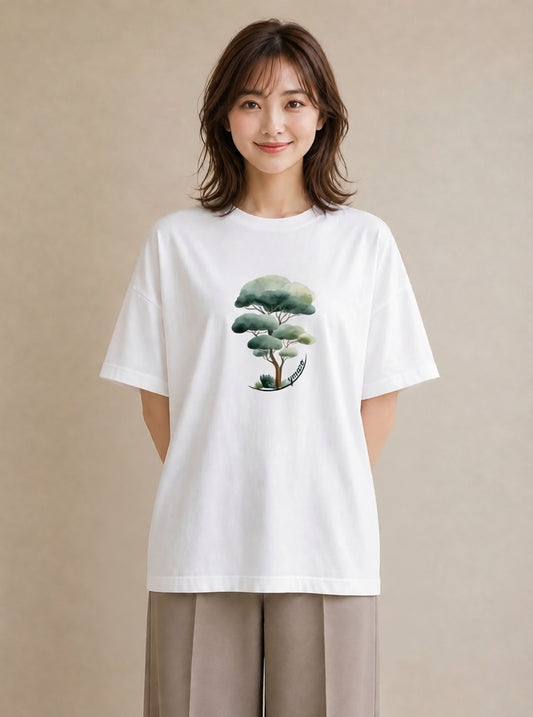半袖Tシャツ レディース 森 植物 ボタニカル イラスト ニュアンス 春服 ミセス 白T