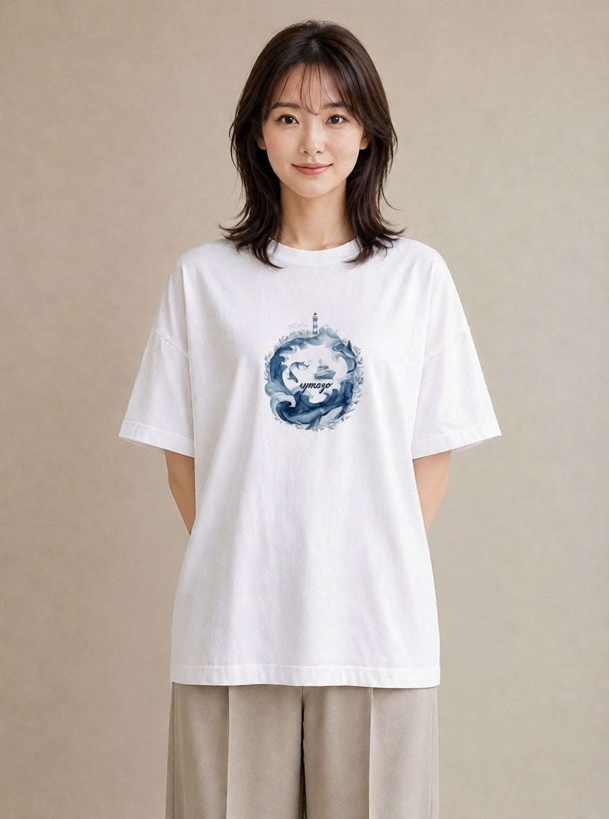 半袖Tシャツ レディース 波 星空 宇宙 イラスト ニュアンス お揃い 親子 白T