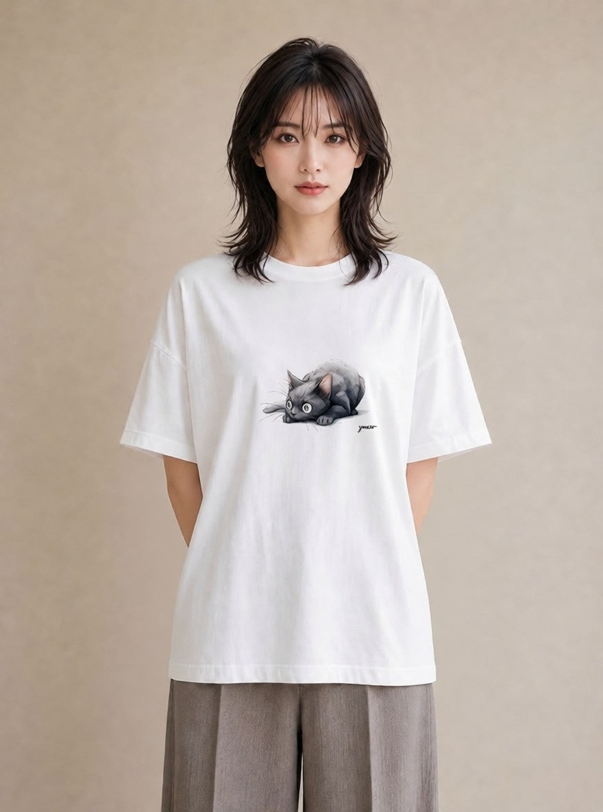 半袖Tシャツ レディース ロシアンブルー 猫 ねこ イラスト 旅行コーデ 誕生日プレゼント 綿100 白T