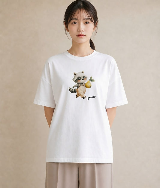 プリントTシャツ レディース たぬき 動物 アニマル イラスト 抜け感 デート 帰省 白T