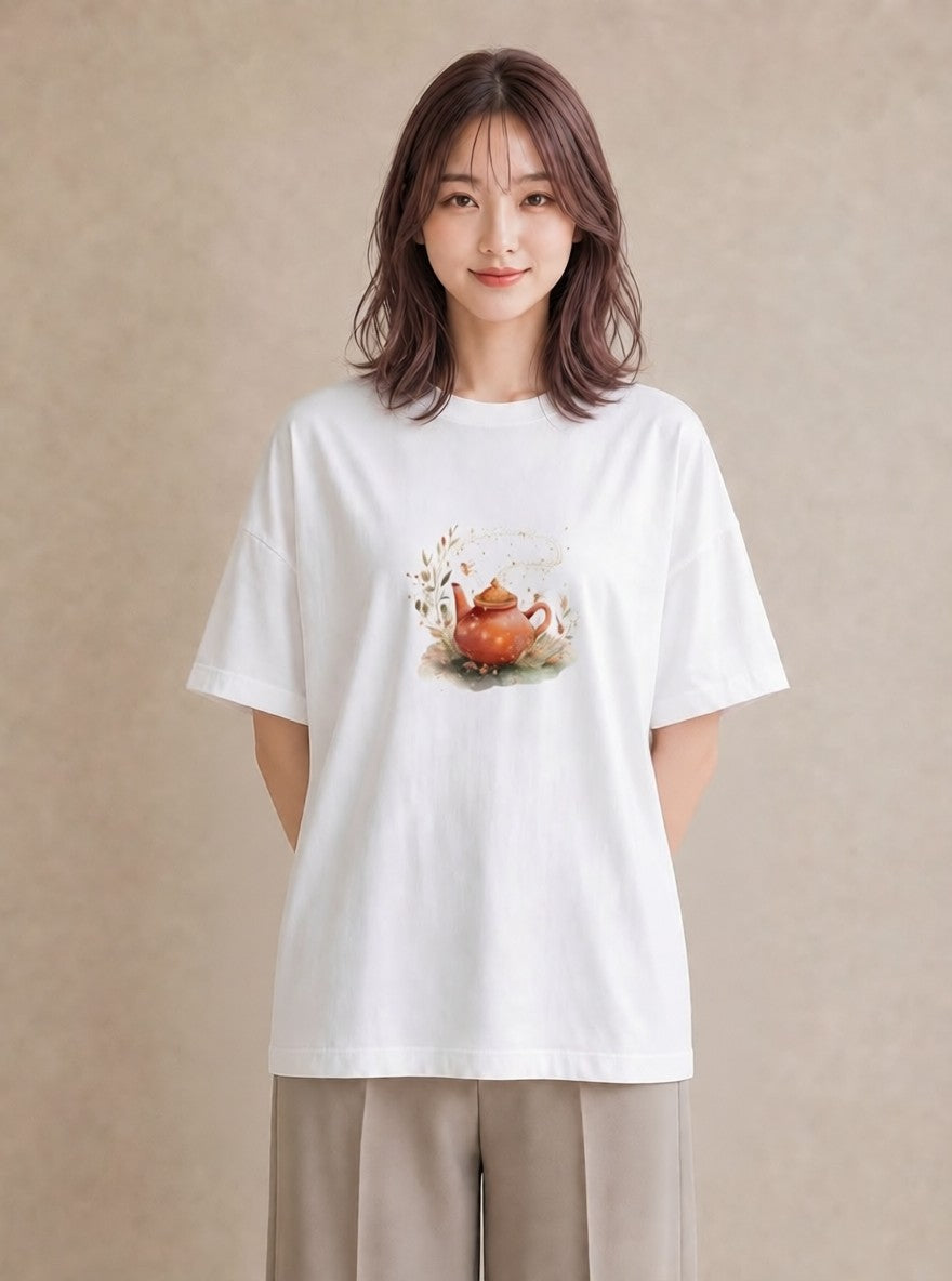 デザインTシャツ レディース 紅茶 食べ物 フード イラスト ラフ ルームウェア ギフト 白T