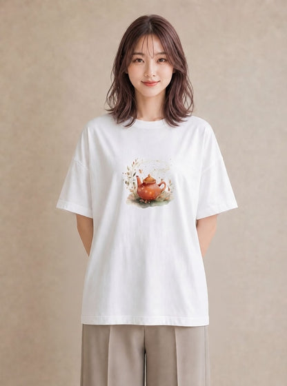 デザインTシャツ レディース 紅茶 食べ物 フード イラスト ラフ ルームウェア ギフト 白T