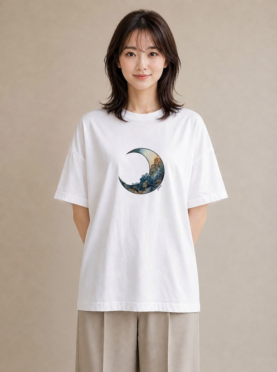 プリントTシャツ レディース 満月 星空 宇宙 イラスト モード 散歩 お出かけ 白T