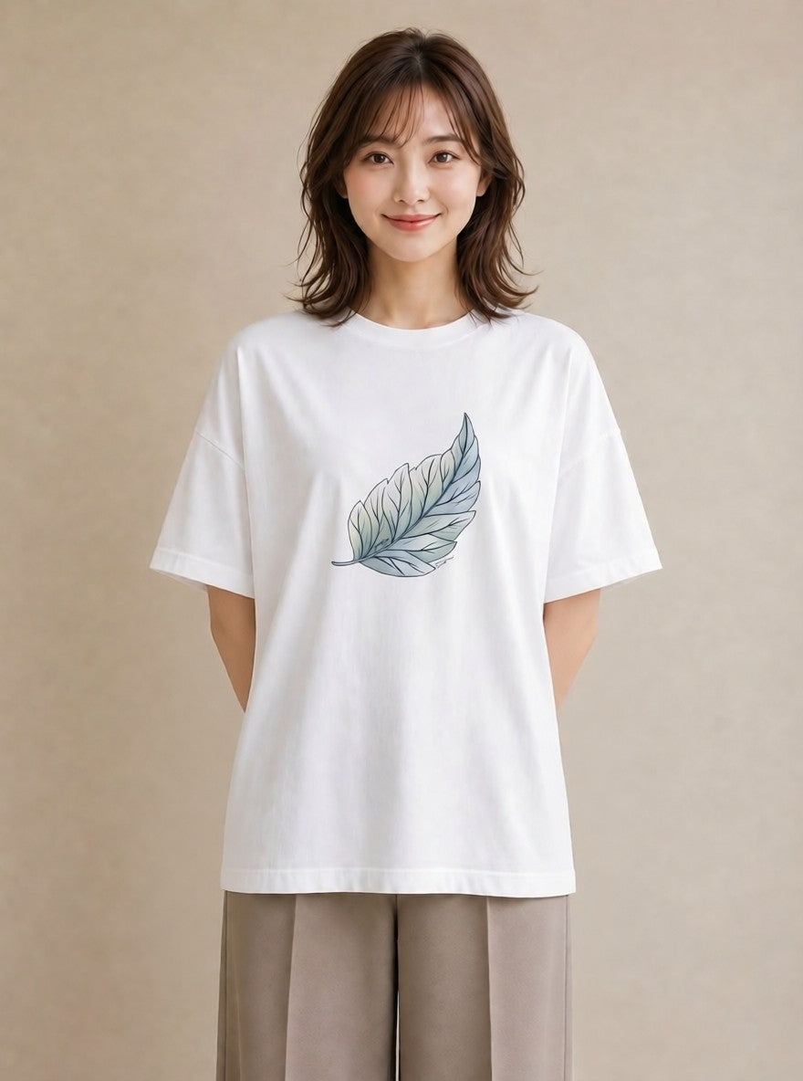半袖Tシャツ レディース 葉っぱ 植物 ボタニカル イラスト ポップ カジュアルコーデ 買い物 白T