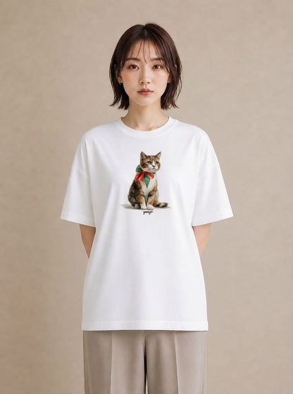 半袖Tシャツ レディース サバトラ 猫 ねこ イラスト シック ビーチ デイリーウェア 白T