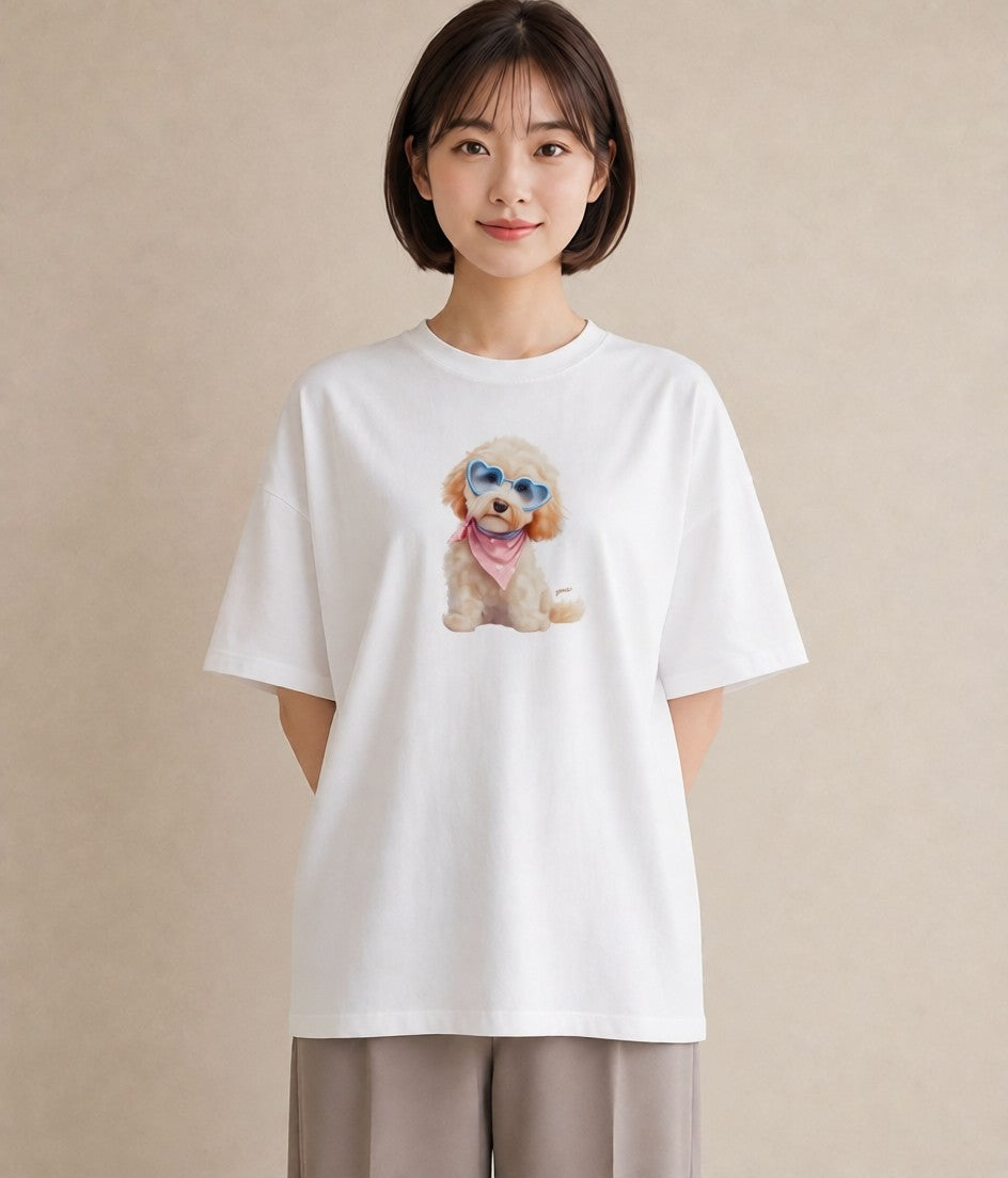 Tシャツ レディース トイプードル プードル 犬 いぬ イラスト 普段使い 休日 ペアコーデ 白T