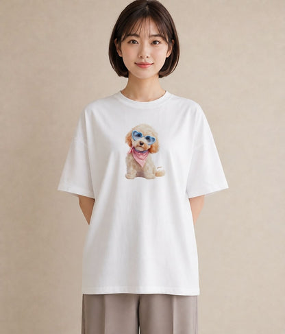 Tシャツ レディース トイプードル プードル 犬 いぬ イラスト 普段使い 休日 ペアコーデ 白T