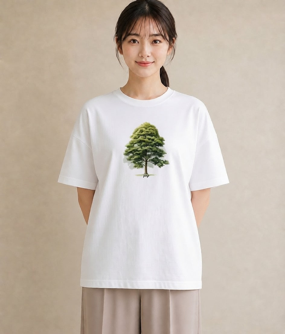 グラフィックTシャツ レディース 木 植物 ボタニカル イラスト ユニーク 20代 カジュアルコーデ 白T