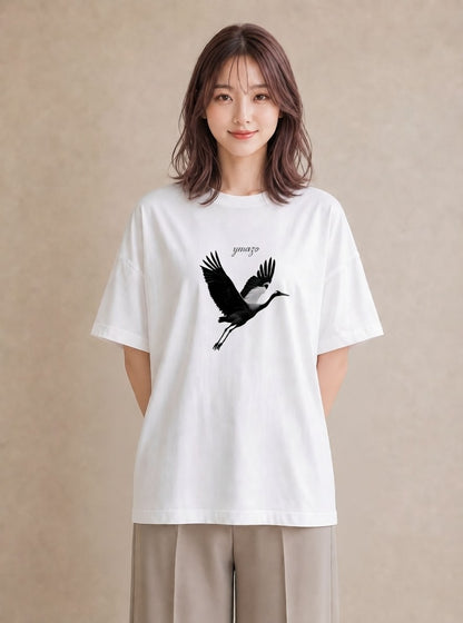 Tシャツ レディース 折り鶴 折り紙 ナチュラル アンティーク イラスト ポップ カフェ巡り 女子会 白T