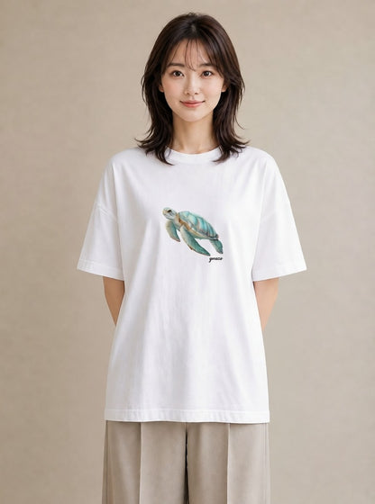 半袖Tシャツ レディース カメ ペット 動物 イラスト ボタニカル 春コーデ 姉妹 白T
