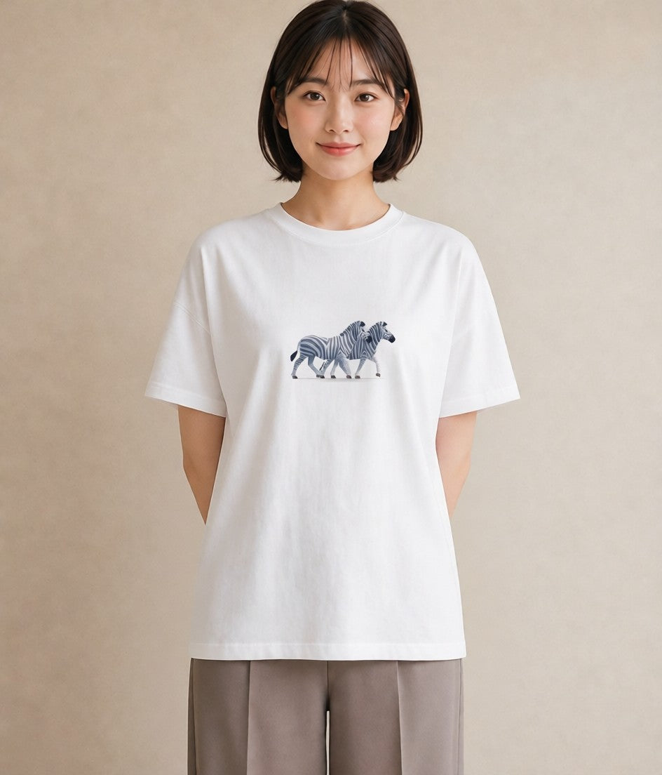 グラフィックTシャツ レディース しまうま 動物 アニマル イラスト こなれ感 ルームウェア ギフト 白T