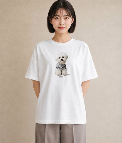 デザインTシャツ レディース ビションフリーゼ 犬 いぬ イラスト レトロ 母娘コーデ 自分用 白T