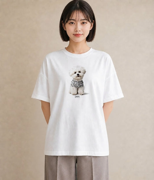 デザインTシャツ レディース ビションフリーゼ 犬 いぬ イラスト レトロ 母娘コーデ 自分用 白T