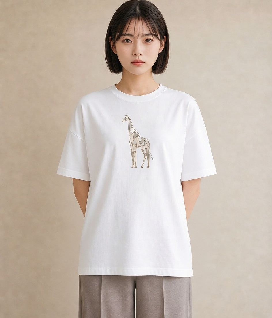 プリントTシャツ レディース きりん 動物 アニマル イラスト 抜け感 社会人 女性 白T