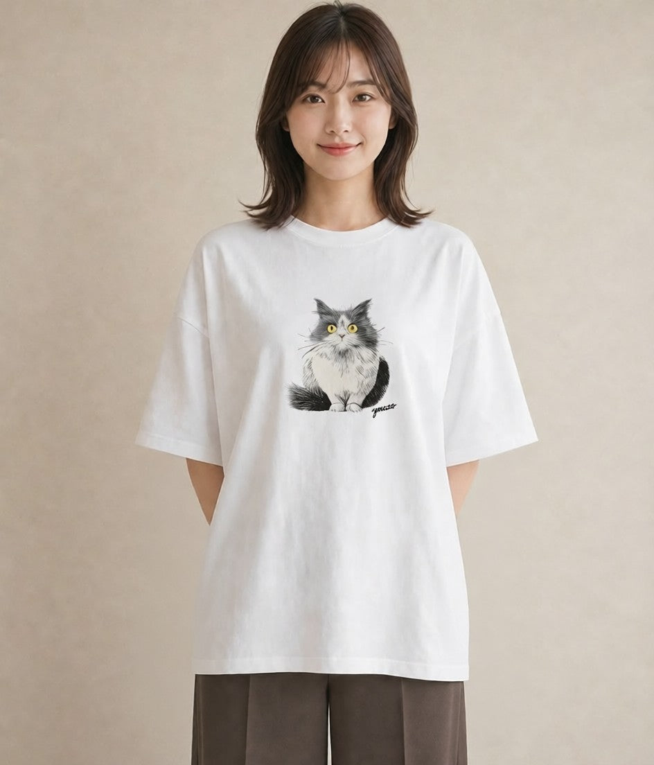 グラフィックTシャツ レディース 猫 ねこ イラスト ミニマル ルームウェア ギフト 白T
