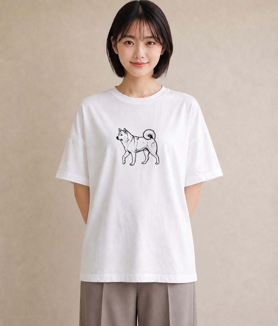 半袖Tシャツ レディース 秋田犬 犬 いぬ イラスト レトロ 在宅 公園 白T