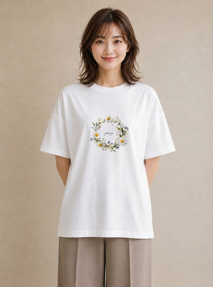 Tシャツ レディース デイジー 花 花柄 イラスト シンプル 春服 ミセス 白T