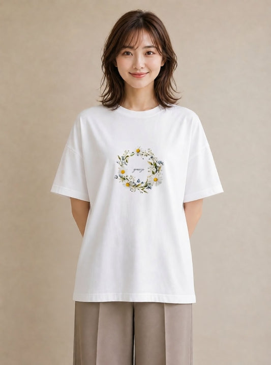 Tシャツ レディース デイジー 花 花柄 イラスト シンプル 春服 ミセス 白T
