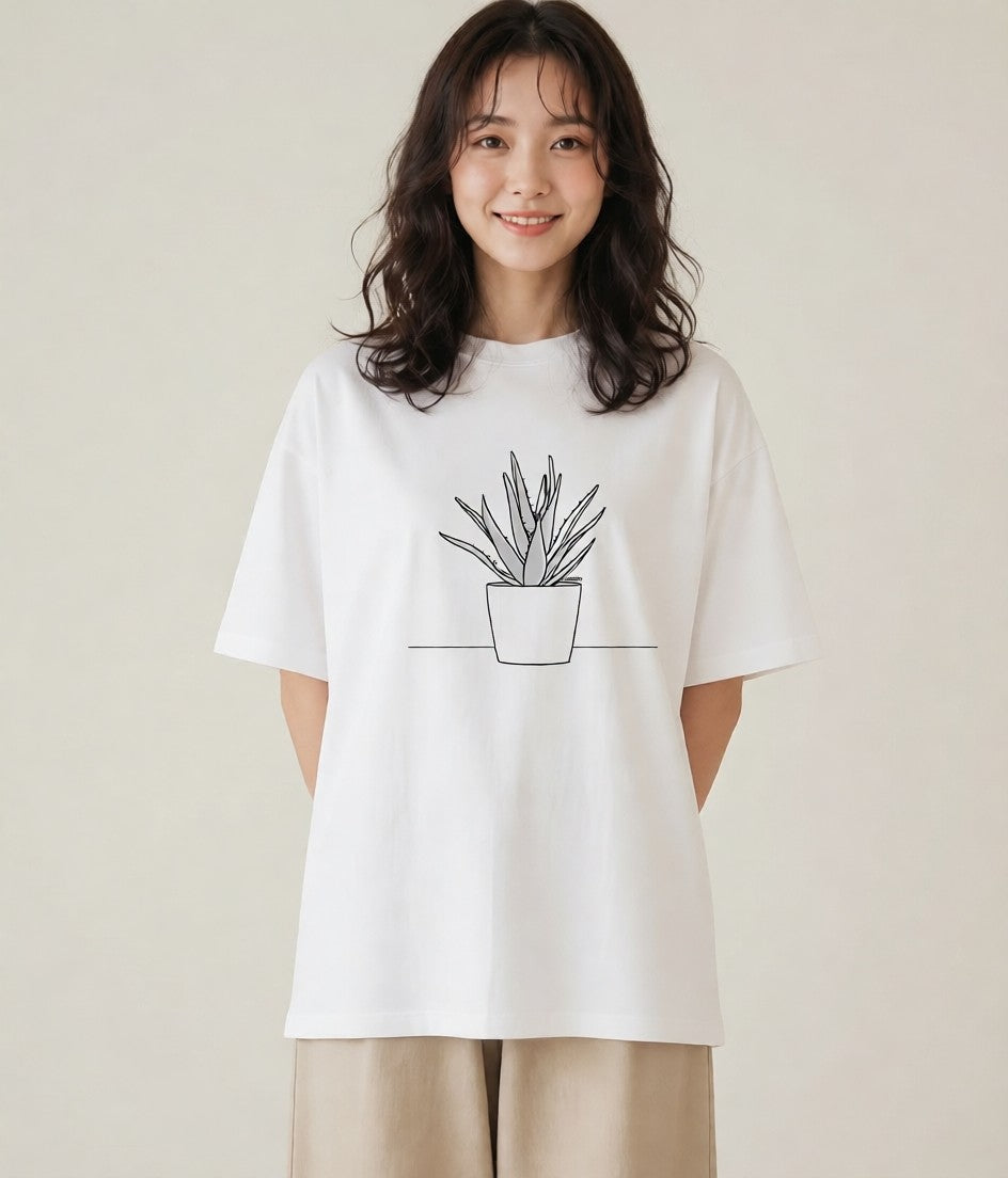 グラフィックTシャツ レディース 観葉植物 ボタニカル 植物 イラスト きれいめ ママ カフェ服 白T