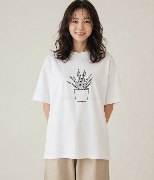 グラフィックTシャツ レディース 観葉植物 ボタニカル 植物 イラスト きれいめ ママ カフェ服 白T