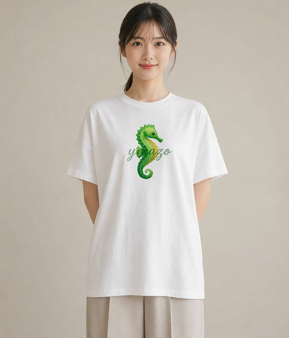 デザインTシャツ レディース タツノオトシゴ 海の生き物 海 イラスト 休日コーデ ミセス 春コーデ 白T
