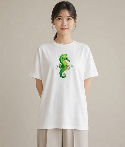 デザインTシャツ レディース タツノオトシゴ 海の生き物 海 イラスト 休日コーデ ミセス 春コーデ 白T