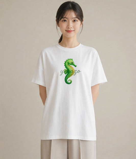 デザインTシャツ レディース タツノオトシゴ 海の生き物 海 イラスト 休日コーデ ミセス 春コーデ 白T