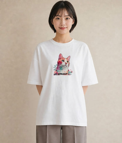 プリントTシャツ レディース ねこ 猫 ネコ イラスト 水彩風 母の日 ビーチ 白T