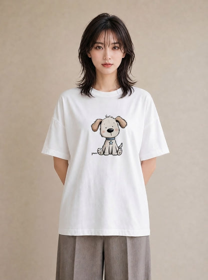 半袖Tシャツ レディース わんちゃん 犬 いぬ イラスト ポップ 旅行 母娘コーデ 白T