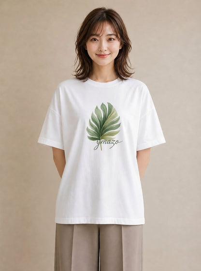 プリントTシャツ レディース 新緑 植物 ボタニカル イラスト 上品 海 カフェ巡り 白T