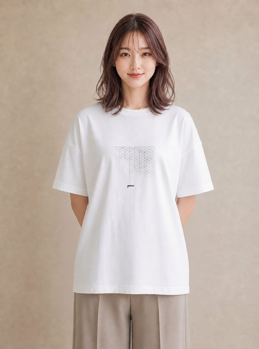 Tシャツ レディース 幾何学 ミニマル ジオメトリック イラスト カジュアル カフェ巡り 女子会 白T