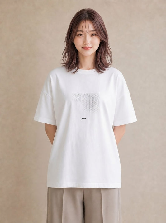Tシャツ レディース 幾何学 ミニマル ジオメトリック イラスト カジュアル カフェ巡り 女子会 白T