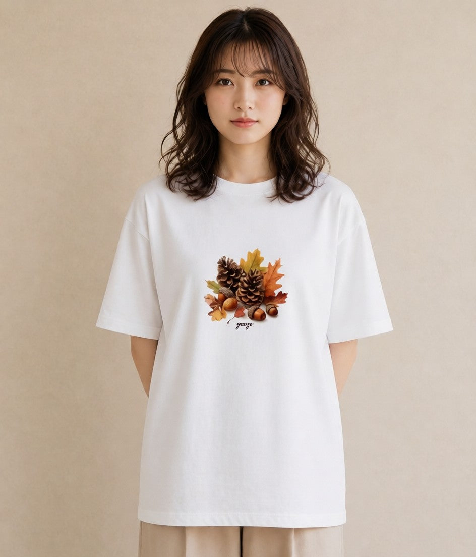 グラフィックTシャツ レディース 松ぼっくり 植物 ボタニカル イラスト ラフ 秋コーデ おしゃれギフト 白T