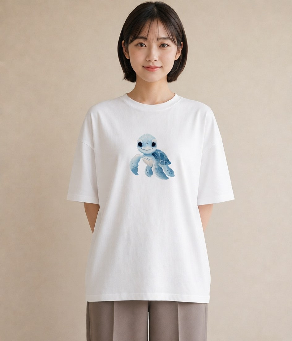プリントTシャツ レディース ウミガメ 海の生き物 海 イラスト 休日コーデ クリスマス 旅行 白T