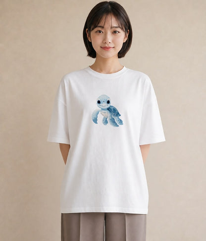 プリントTシャツ レディース ウミガメ 海の生き物 海 イラスト 休日コーデ クリスマス 旅行 白T
